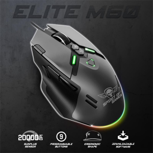 Spirit Of Gamer Eg&eacute;r - ELITE-M60 Black (Optikai, 20000 DPI, 1000Hz, 9 programozhat&oacute; gomb, RGB, vezet&eacute;kes, fekete) (S-EM60BK)