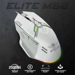 Spirit Of Gamer Eg&eacute;r - ELITE-M60 White (Optikai, 20000 DPI, 1000Hz, 9 programozhat&oacute; gomb, RGB, vezet&eacute;kes, feh&eacute;r) (S-EM60WT)