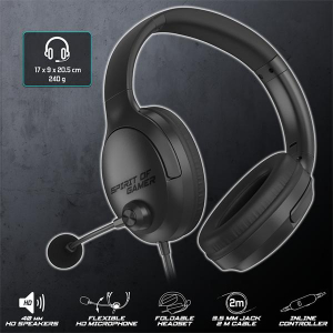 Spirit Of Gamer Fejhallgat&oacute; - PRO-H4 Black (MultiPlatform, mikrofon, 3.5mm jack, hangerőszab&aacute;lyz&oacute;, fekete) (MIC-PH4BK)