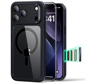 ESR CLASSIC HYBRID szilikon telefonv&eacute;dő (&uuml;t&eacute;s&aacute;ll&oacute;s&aacute;g, l&eacute;gp&aacute;rn&aacute;s sarok, MagSafe + k&eacute;pernyőv&eacute;dő &uuml;veg) &Aacute;TL&Aacute;TSZ&Oacute;/FEKETE Apple iPhone 17 Pro Max (GP-174885