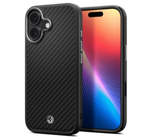 Spigen ENZO ARAMID telefonvédő (Magsafe, karbon minta) FEKETE/EZÜST Apple iPhone 17 (ACS09989)