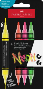Faber-Castell Dekormarker k&eacute;szlet, 1,0/3,0 mm, k&eacute;tv&eacute;gű, akril,  "Shake&Paint", 4 k&uuml;l&ouml;nb&ouml;ző neon sz&iacute;n (TFC285505)