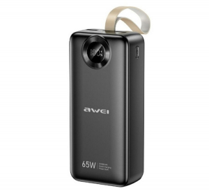 Awei v&eacute;szt&ouml;ltő USB+2 Type-C aljzat (30000mAh, 65W, gyorst&ouml;ltő, LED kijelző) FEKETE (PA-34)