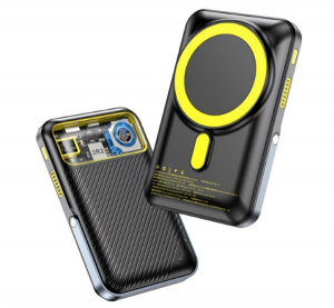 Awei v&eacute;szt&ouml;ltő Type-C aljzat (10000mAh, 20W, wireless, MagSafe, PD gyorst&ouml;ltő 3.0, LED kijelző, kit&aacute;maszt&oacute;) FEKETE (PA-10)