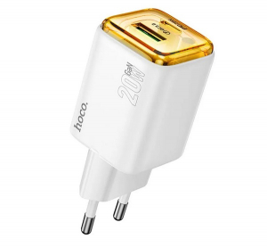 Hoco N34 h&aacute;l&oacute;zati t&ouml;ltő USB+Type-C aljzat (20W, PD gyorst&ouml;ltő 3.0) FEH&Eacute;R (N34 WHITE)