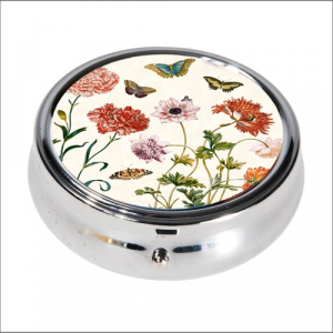 Fridolin Gy&oacute;gyszertart&oacute; doboz  Maria Sibylla Merian, kerek, f&eacute;m, ez&uuml;stsz&iacute;nű (19946)