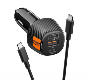 Spigen ESSENTIAL EV1133 aut&oacute;s t&ouml;ltő USB+2 Type-C aljzat (113W, PD gyorst&ouml;ltő 3.0 + Type-C k&aacute;bel) FEKETE (ACP09543)