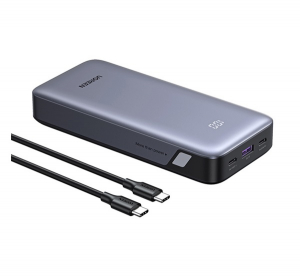 UGREEN PB532 v&eacute;szt&ouml;ltő 2 USB+Type-C aljzat (20000mAh, 30W, PD gyorst&ouml;ltő, LED kijelző + Type-C k&aacute;bel) SZ&Uuml;RKE (55989B)