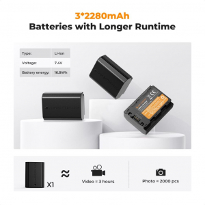 K&F Concept hordozhat&oacute; tripla USB-C akkumul&aacute;tor BC-QZ1 t&ouml;ltő, LCD + 3db FZ100 akkumul&aacute;tor 2280mAh (KF-28-0038)