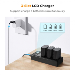 K&F Concept hordozhat&oacute; tripla USB-C akkumul&aacute;tor BC-QZ1 t&ouml;ltő, LCD + 3db FZ100 akkumul&aacute;tor 2280mAh (KF-28-0038)