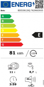 Beko be&eacute;p&iacute;thető mosogat&oacute;g&eacute;p - energiaoszt&aacute;ly e (BDIS38120Q)