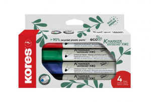 Kores T&aacute;bla- &eacute;s flipchart marker k&eacute;szlet, 3 mm, k&uacute;pos,  "ECO K-Marker XW1", 4 k&uuml;l&ouml;nb&ouml;ző sz&iacute;n (IK20724)