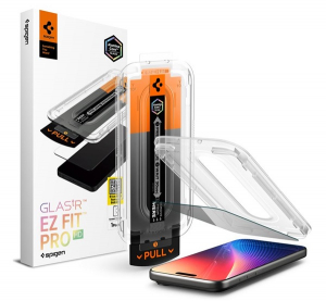 Spigen GLASS TR EZ FIT PRO HD k&eacute;pernyőv&eacute;dő &uuml;veg (2.5D, betekint&eacute;s v&eacute;delem, 0.2mm, 9H + seg&eacute;dkeret) &Aacute;TL&Aacute;TSZ&Oacute; Apple iPhone 17 Pro (AGL10098)