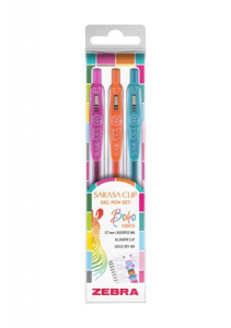 Zebra Zsel&eacute;stoll k&eacute;szlet, 0,33 mm, nyom&oacute;gombos,  "Sarasa Clip Boho Vibes", 3 k&uuml;l&ouml;nb&ouml;ző sz&iacute;n (TZ99432)