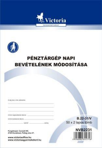 Victoria Nyomtatv&aacute;ny, p&eacute;nzt&aacute;rg&eacute;p napi bev&eacute;tel&eacute;nek m&oacute;dos&iacute;t&oacute; t&eacute;telei, 25x2, A5,  "B.22-31", 10 t&ouml;mb/csomag (NVB2231)
