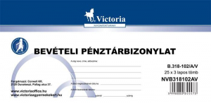 Victoria Nyomtatv&aacute;ny, bev&eacute;teli p&eacute;nzt&aacute;rbizonylat, 25x3,  "B.318-102", 10 t&ouml;mb/csomag (NVB318102AV)