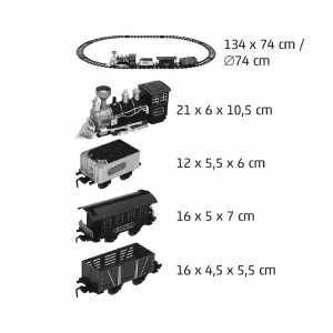 Home elemes kisvas&uacute;t, 1 mozdony &eacute;s 3 vagon, v&iacute;zgőzt k&eacute;pez, piros LED vil&aacute;g&iacute;t&aacute;s, hanghat&aacute;s, 47 cm-es p&aacute;lya (TRN 01)