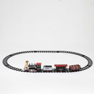 Home elemes kisvas&uacute;t, 1 mozdony &eacute;s 3 vagon, v&iacute;zgőzt k&eacute;pez, piros LED vil&aacute;g&iacute;t&aacute;s, hanghat&aacute;s, 47 cm-es p&aacute;lya (TRN 01)