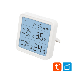 Home hő- &eacute;s p&aacute;ratartalom m&eacute;rő, &oacute;ra, nagy LCD kijelző, Smart Life, Tuya Smart, okos otthon, telefonos &eacute;rtes&iacute;t&eacute;s, automatiz&aacute;l&aacute;s, eszk&ouml;zvez&eacute;rl&eacute;s, riaszt&aacute;
