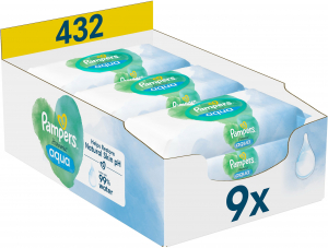 Pampers Harmonie Aqua Plastic Free 432 db (9× 48 db) popsitörlő - alkoholmentes és 99% víztartalommal