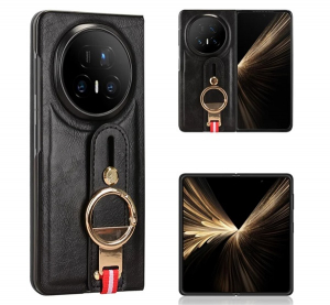 Műanyag telefonv&eacute;dő (bőr hat&aacute;s&uacute; h&aacute;tlap, tart&oacute;gyűrű, kit&aacute;maszt&oacute;) FEKETE Honor Magic V5 "Gigapack csomagol&aacute;s" (GP-175435)