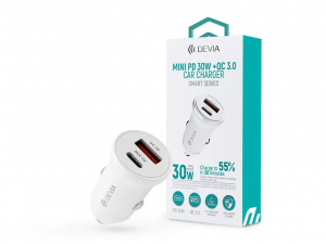 Devia Smart Series Mini 30W PD+QC USB+Type-C aut&oacute;s t&ouml;ltő adapter feh&eacute;r (6942297112421)