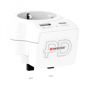 SKROSS Europe - UK Utaz&oacute;adapter USB-C + USB-A (20W PD, gyorst&ouml;lt&eacute;s, Feh&eacute;r) (1.500283-E)
