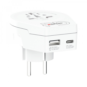 SKROSS World - Europe Vil&aacute;g utaz&oacute;adapter USB-C + USB-A (20W PD, gyorst&ouml;lt&eacute;s, Feh&eacute;r) (1.500295-E)