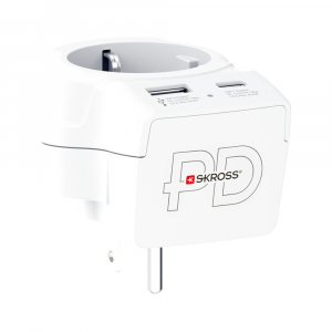 SKROSS Europe - USA Utaz&oacute;adapter USB-C + USB-A (20W PD, gyorst&ouml;lt&eacute;s, Feh&eacute;r) (1.500284-E)