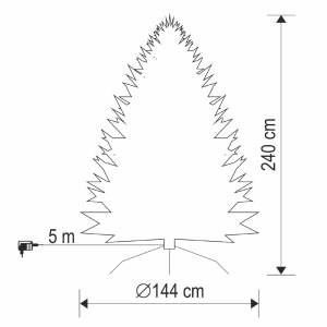 havas műfenyő LED-ekkel, 460db melegfeh&eacute;r LED, 8 program, 240cm magas, 144cm &aacute;tm&eacute;rő, 3D &eacute;s 2D tűlevelek, h&aacute;l&oacute;zati t&aacute;pell&aacute;t&aacute;s, belt&eacute;ri kivitel (KMF8LED