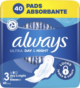 Always Ultra Day and Night, 40db egészségügyi betét - használható közepesen erős menstruáció esetén