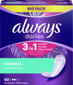 Always Dailies Fresh & Protect Normal, 60 db tisztasági betét - használható gyenge menstruáció esetén