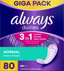 Always Dailies Fresh & Protect Normal, 80 db tisztasági betét - használható gyenge menstruáció esetén