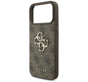 Guess 4G BIG LOGO szilikon telefonv&eacute;dő (&uuml;t&eacute;s&aacute;ll&oacute;s&aacute;g, bőr hat&aacute;s&uacute; h&aacute;tlap) S&Ouml;T&Eacute;TBARNA Apple iPhone 17 Pro Max (GUHCP17X4GMGBR)