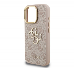 Guess 4G METAL LOGO STAND műanyag telefonv&eacute;dő (&uuml;t&eacute;s&aacute;ll&oacute;s&aacute;g, bőr hat&aacute;s&uacute; h&aacute;tlap, kit&aacute;maszt&oacute;) R&Oacute;ZSASZ&Iacute;N Apple iPhone 15 Pro Max (GUHCP15XPCS4GP4P)