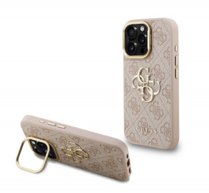 Guess 4G METAL LOGO STAND műanyag telefonv&eacute;dő (&uuml;t&eacute;s&aacute;ll&oacute;s&aacute;g, bőr hat&aacute;s&uacute; h&aacute;tlap, kit&aacute;maszt&oacute;) R&Oacute;ZSASZ&Iacute;N Apple iPhone 15 Pro Max (GUHCP15XPCS4GP4P)