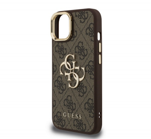 Guess 4G METAL LOGO STAND műanyag telefonv&eacute;dő (&uuml;t&eacute;s&aacute;ll&oacute;s&aacute;g, bőr hat&aacute;s&uacute; h&aacute;tlap, kit&aacute;maszt&oacute;) S&Ouml;T&Eacute;TBARNA Apple iPhone 14 (GUHCP14SPCS4GP4W)