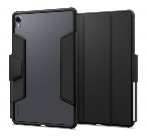Spigen ULTRA HYBRID PRO tok &aacute;ll&oacute;, bőr hat&aacute;s&uacute; (FLIP, oldalra ny&iacute;l&oacute;, TRIFOLD, asztali tart&oacute;, ceruza tart&oacute;) FEKETE Samsung Galaxy Tab S11 5G (SM-X736B) /