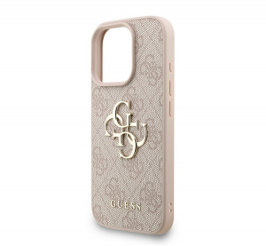 Guess 4G METAL LOGO STRAP műanyag telefonv&eacute;dő (&uuml;t&eacute;s&aacute;ll&oacute;s&aacute;g, bőr hat&aacute;s&uacute; h&aacute;tlap + k&eacute;zp&aacute;nt) R&Oacute;ZSASZ&Iacute;N Apple iPhone 16 Pro (GUHCP16LP4GMGSP)