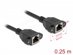 Delock H&aacute;l&oacute;zat bőv&iacute;tő k&aacute;bel S/FTP RJ45 anya - RJ45 anya Cat.6A, 0,25 m fekete (90782)
