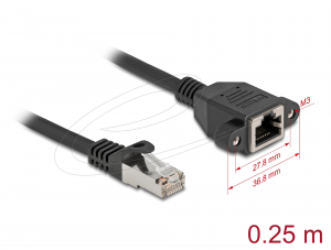 Delock H&aacute;l&oacute;zat bőv&iacute;tő k&aacute;bel S/FTP RJ45 apa - RJ45 anya Cat.6A, 0,25 m fekete (90773)