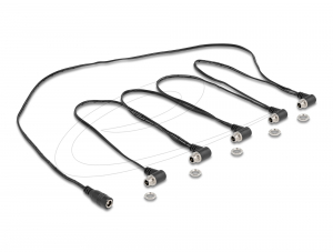 Delock DC k&aacute;bel 1 x anya egyenes - 5 x anya 5,5 x 2,1 mm-es 90 fokban hajl&iacute;tott be&eacute;p&iacute;tett csatlakoz&aacute;shoz, fekete sz&iacute;nű (90122)