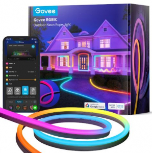 Govee RGBIC Basic NEON Szilikon v&eacute;dőburkolattal ell&aacute;tott k&uuml;lt&eacute;ri szalagf&eacute;ny (10 m&eacute;ter) Hang + Wifi + Bluetooth vez&eacute;rl&eacute;sel (GOVH61A8)