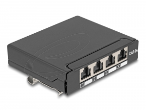 Delock Mini asztali patch panel, RJ45 aljzat, 4 port, Cat.6A, &aacute;rny&eacute;kolt, fekete (90378)