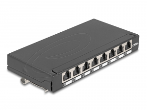 Delock Mini asztali patch panel, RJ45 aljzat, 8 port, Cat.6A, &aacute;rny&eacute;kolt, fekete (90573)