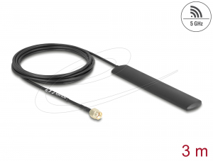 Delock WiFi 5,8 GHz Antenna RP-SMA-dug&oacute; 3 dBi mindenir&aacute;nyban, csatlakoz&oacute; k&aacute;bellel (RG-174, 3 m), fekete, &ouml;ntapad&oacute;s (10035)