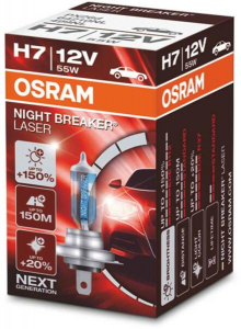 Osram Night Breaker Laser H7 halogén fényszórólámpa, 12 V, 55 W, 1500 lm, PX26d foglalat, akár +150% fényerő, 64210NL, 1 darab/doboz (64210NL)