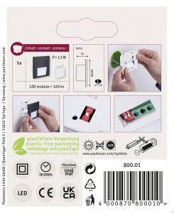 Paulmann Tsaro eckig 80x36mm Fali be&eacute;p&iacute;thető l&aacute;mpa LED 1 W Fekete (matt) (80001)