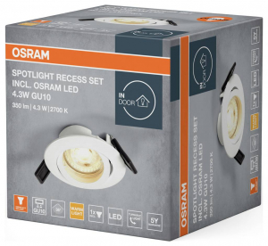 Osram Spotlight Recess Set Incl.  LED 4.3W GU10 White LED-es mennyezeti l&aacute;mpa 4.30 W Feh&eacute;r (4099854444494)