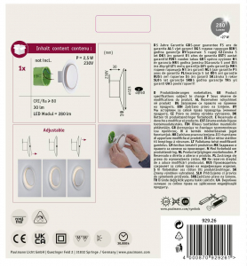 Paulmann Dekorativ LED-es fali be&eacute;p&iacute;thető l&aacute;mpa LED Fixen be&eacute;p&iacute;tett LED-es 2.5 W Feh&eacute;r (matt) (92926)